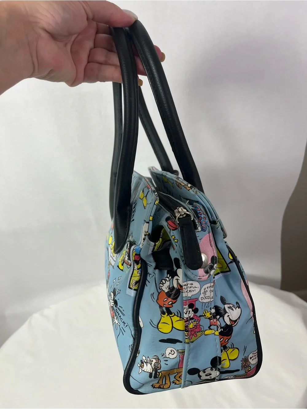 Disney Blue Mickey & Minnie Cartoon Satchel with Black Trim
